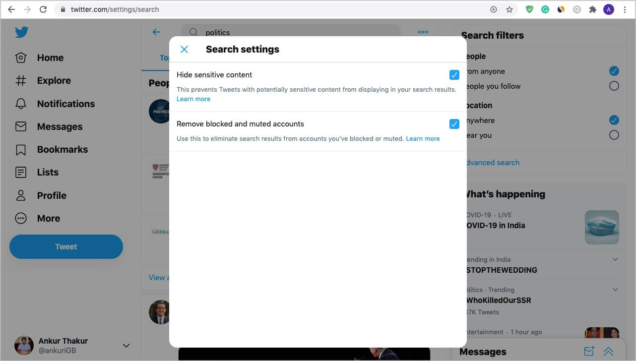 Enable and Use Twitter Safe Search on Computer