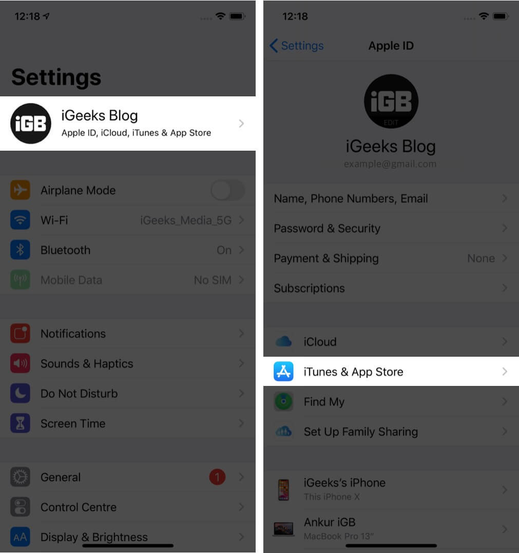 open settings tap on profile and then tap on itunes & app store on iphone