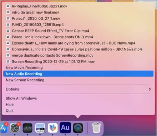 Choose New Audio Recording in QuickTime on Mac