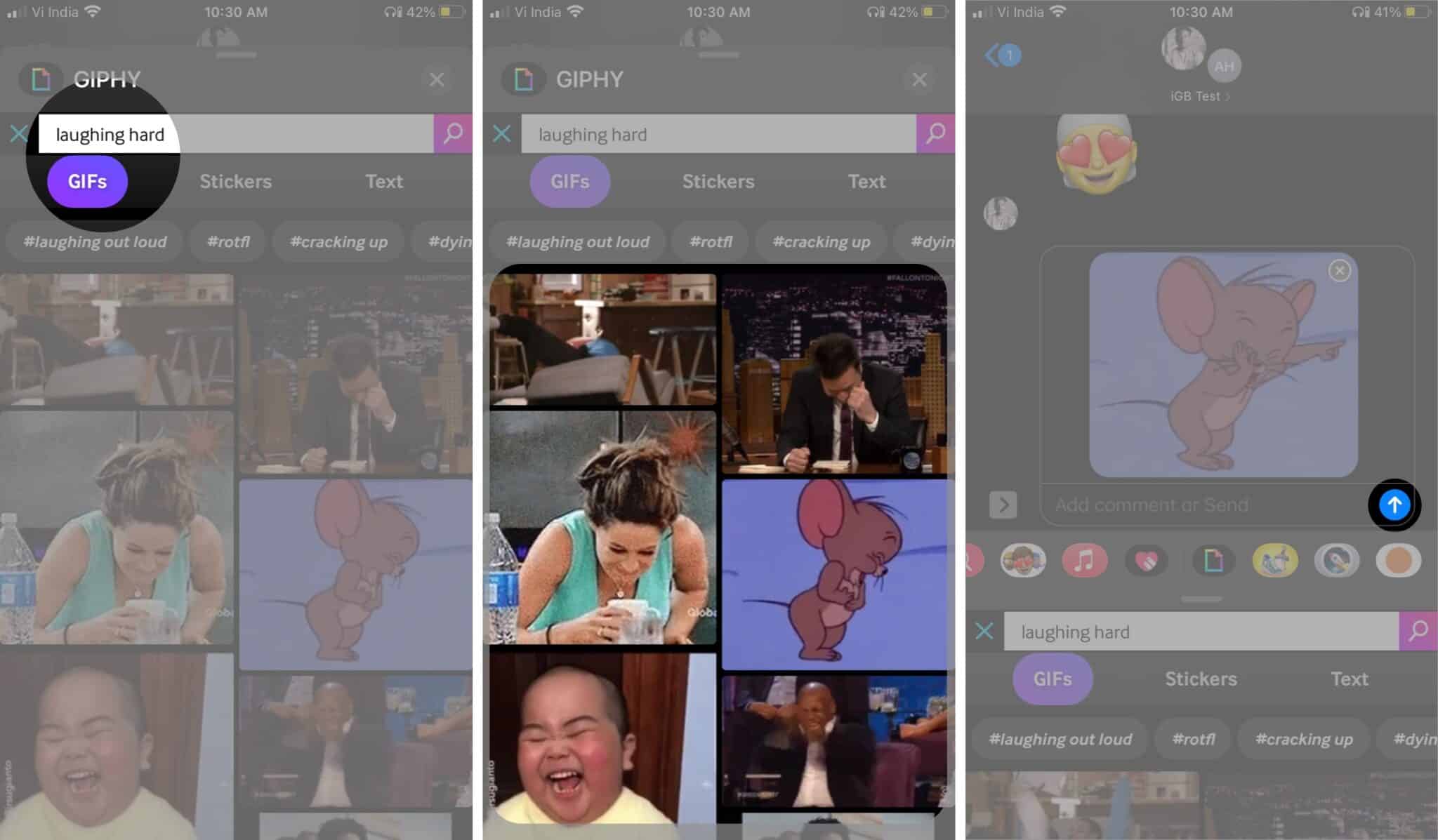 Send gifs in imessage using a giphy