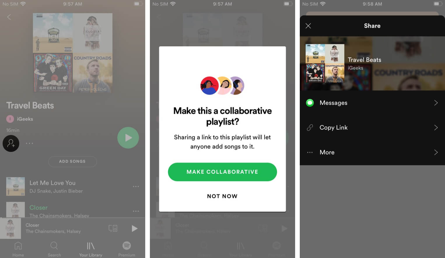 A collaborative Spotify playlist on iPhone