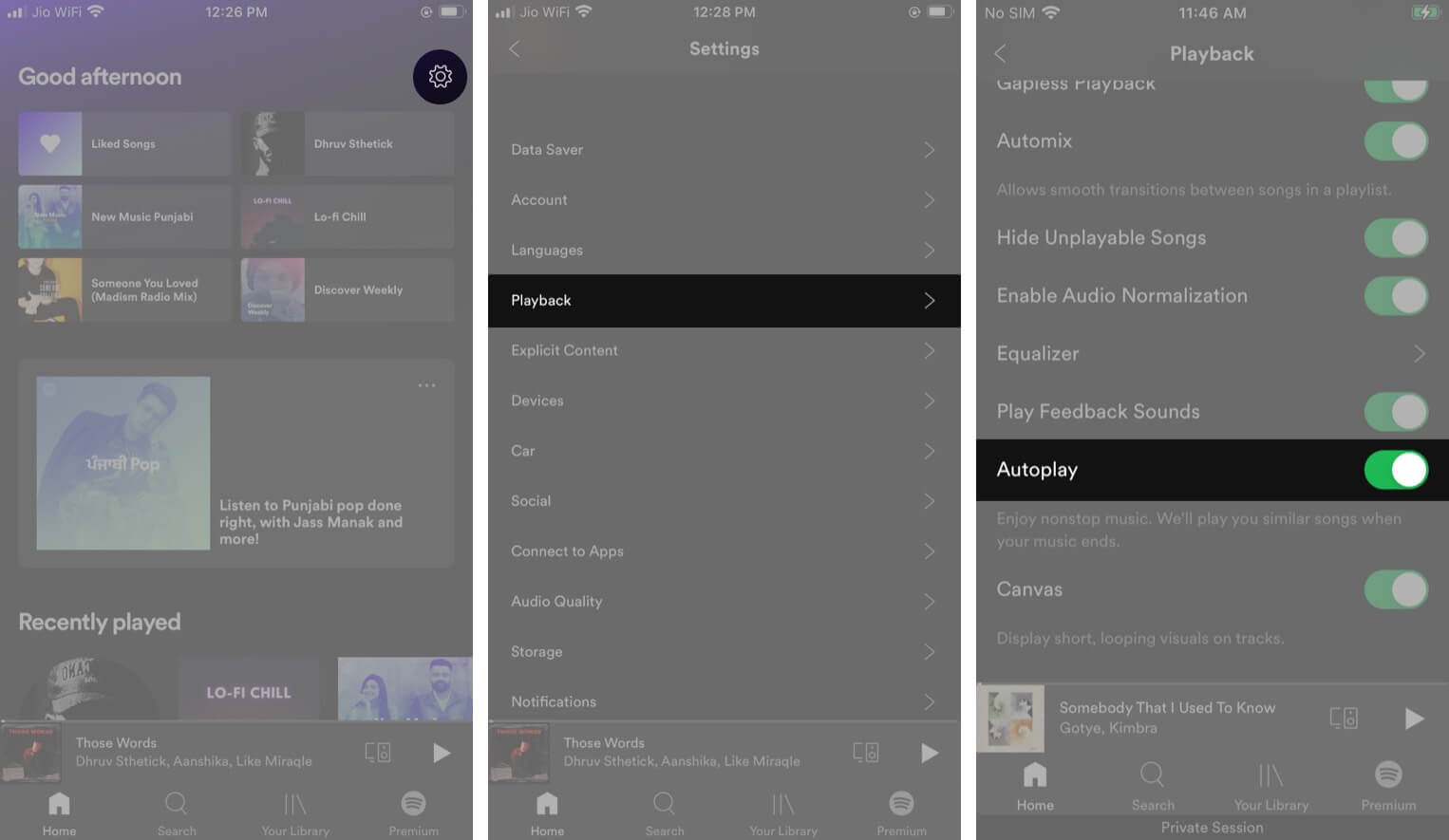 Music autoplay in Spotify app on iPhone