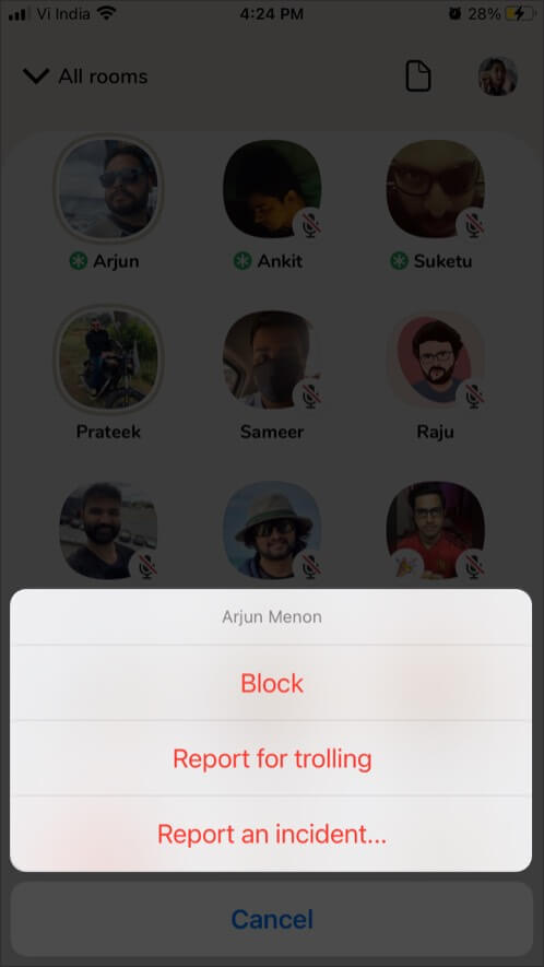Report someone on Clubhouse iPhone app