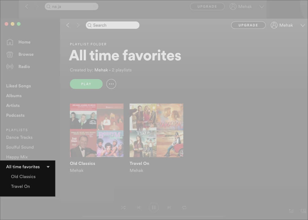 View the created Spotify playlist folder