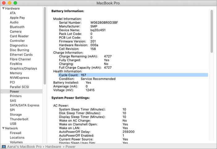 Check battery charge cycle on M1 Mac