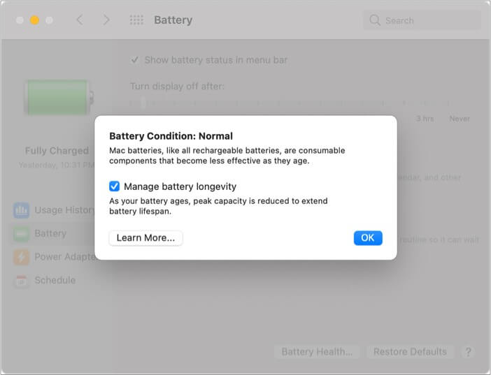 Enable Battery Health Management on M1 Mac