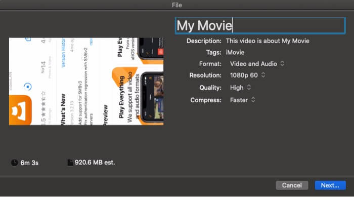 Export project in iMovie
