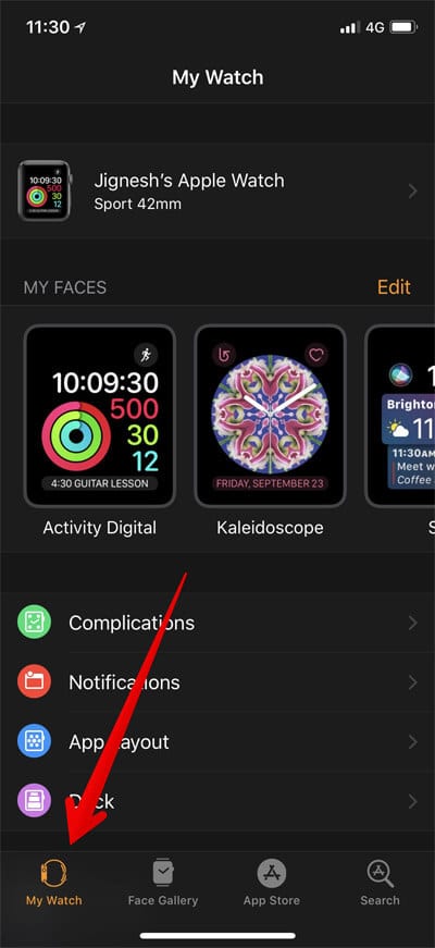 Go to My Watch in iPhone Apple Watch App