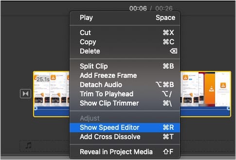 Show Speed Editor option in iMovie on Mac