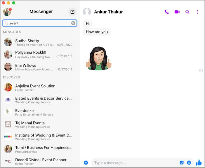 View Facebook chat history in Messenger app on desktop