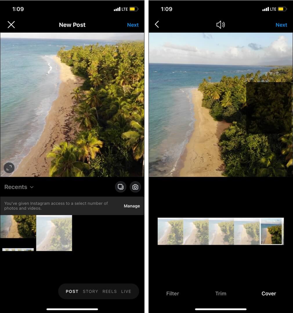 Add Custom Thumbnail using Instagram Cover Feature