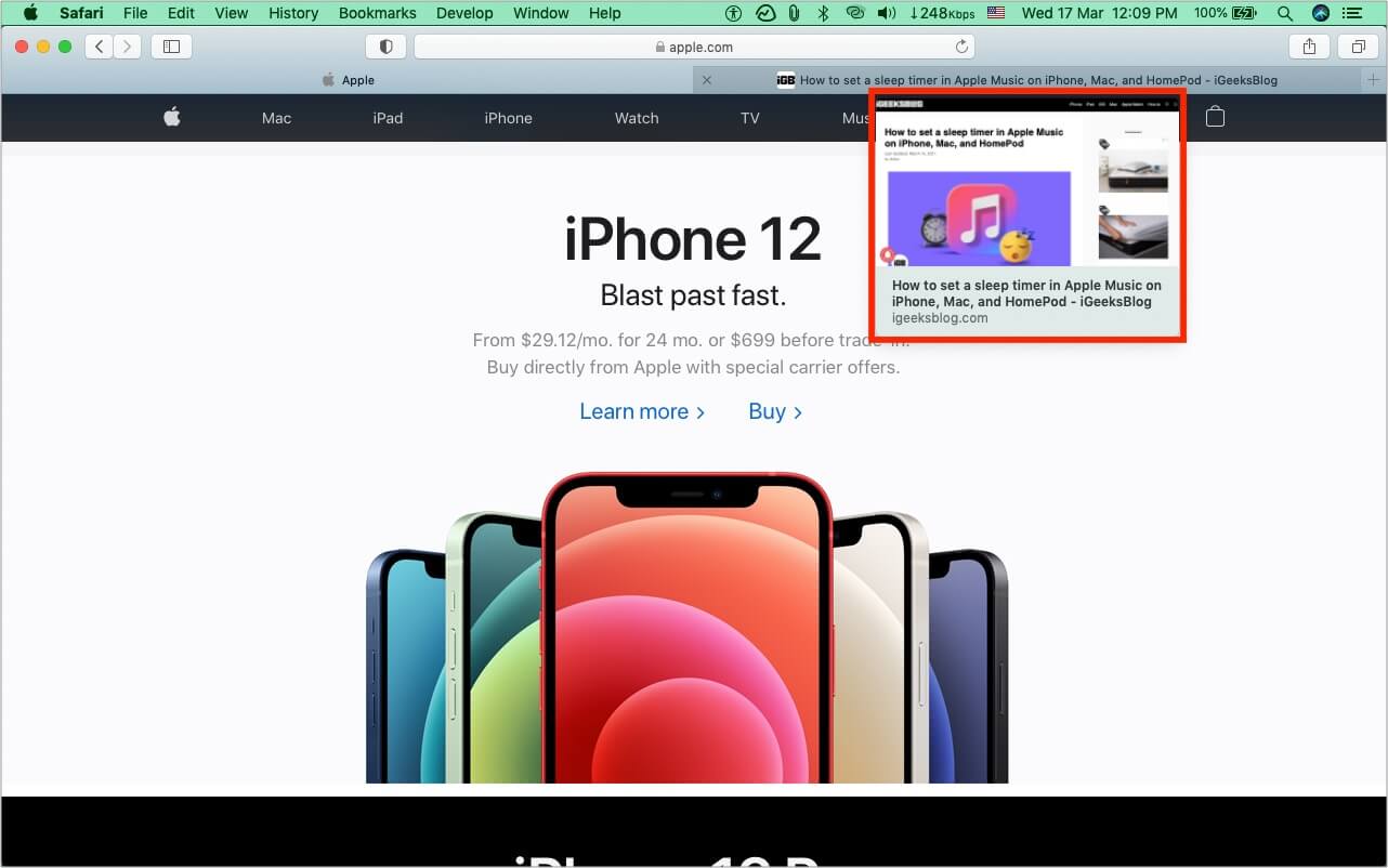 How Safari tab preview in macOS looks