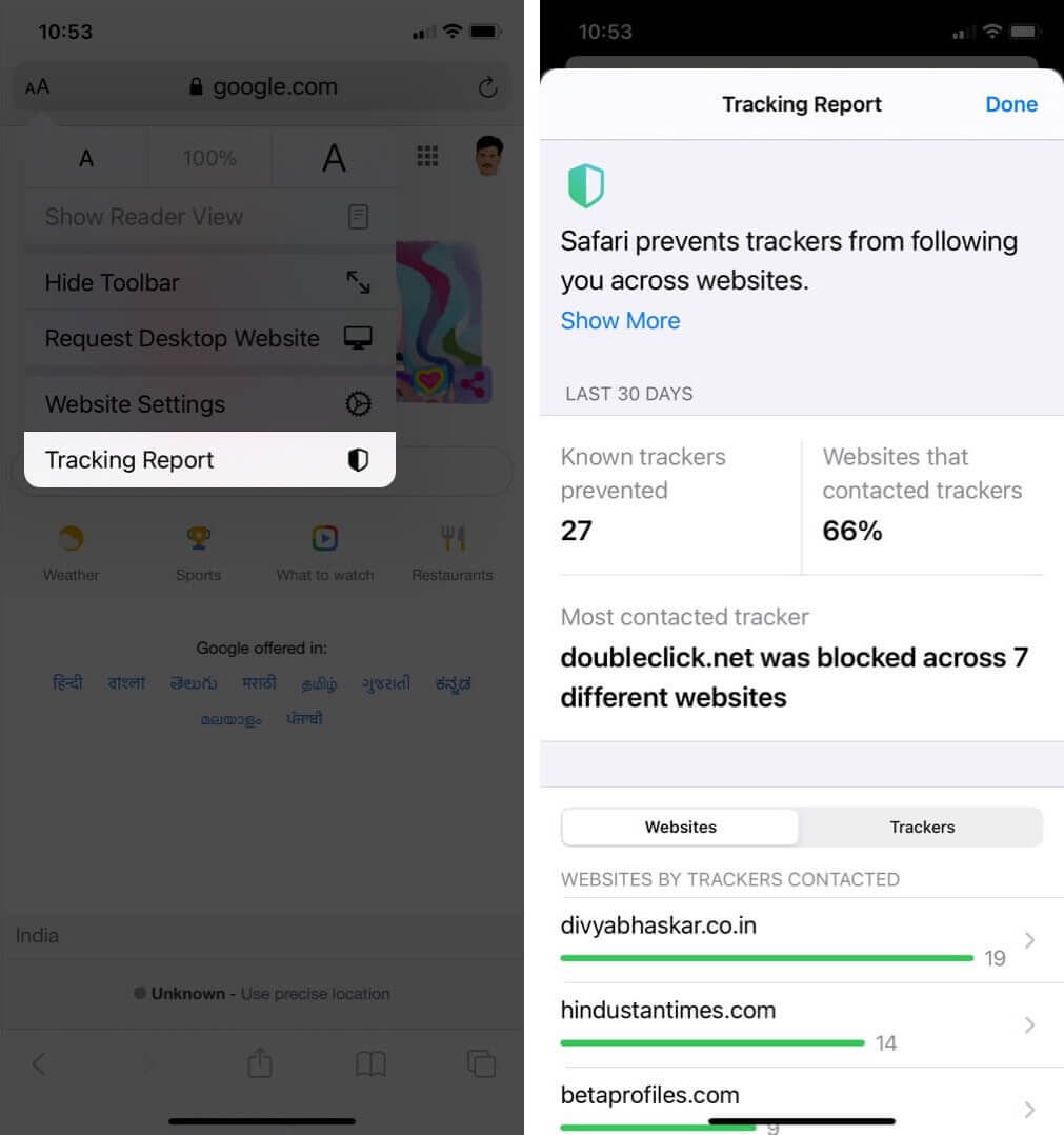 password monitoring and privacy report on iphone