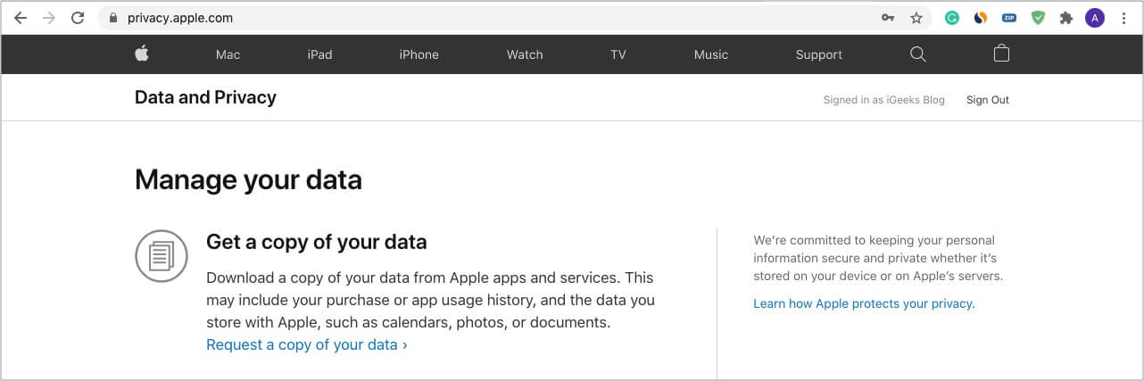 Request a copy of your iCloud data