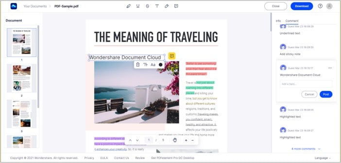 Collaborative annotation tool in Wondershare Document Cloud