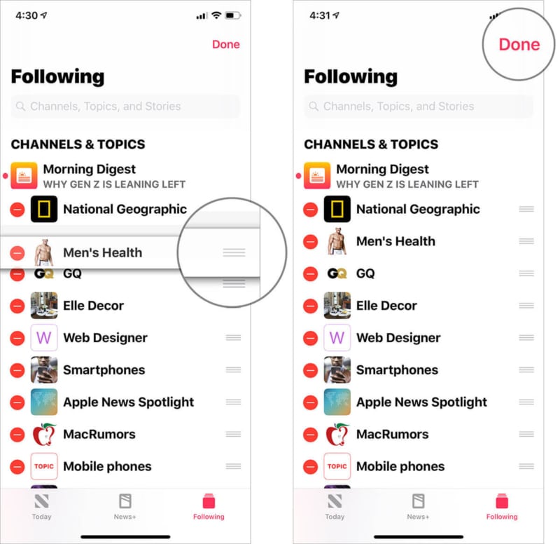 Rearrange Apple News Channels on iPhone and iPad
