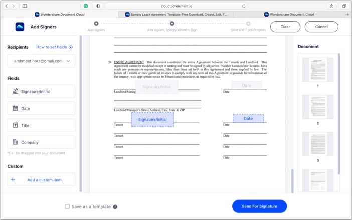 Set Signature Fields in Wondershare Document Cloud