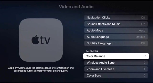 Color Balance option in Apple TV