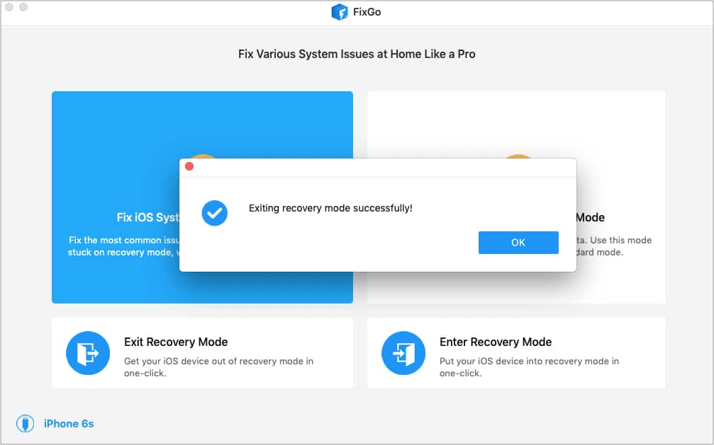 Click Exit Recovery Mode in FixGo