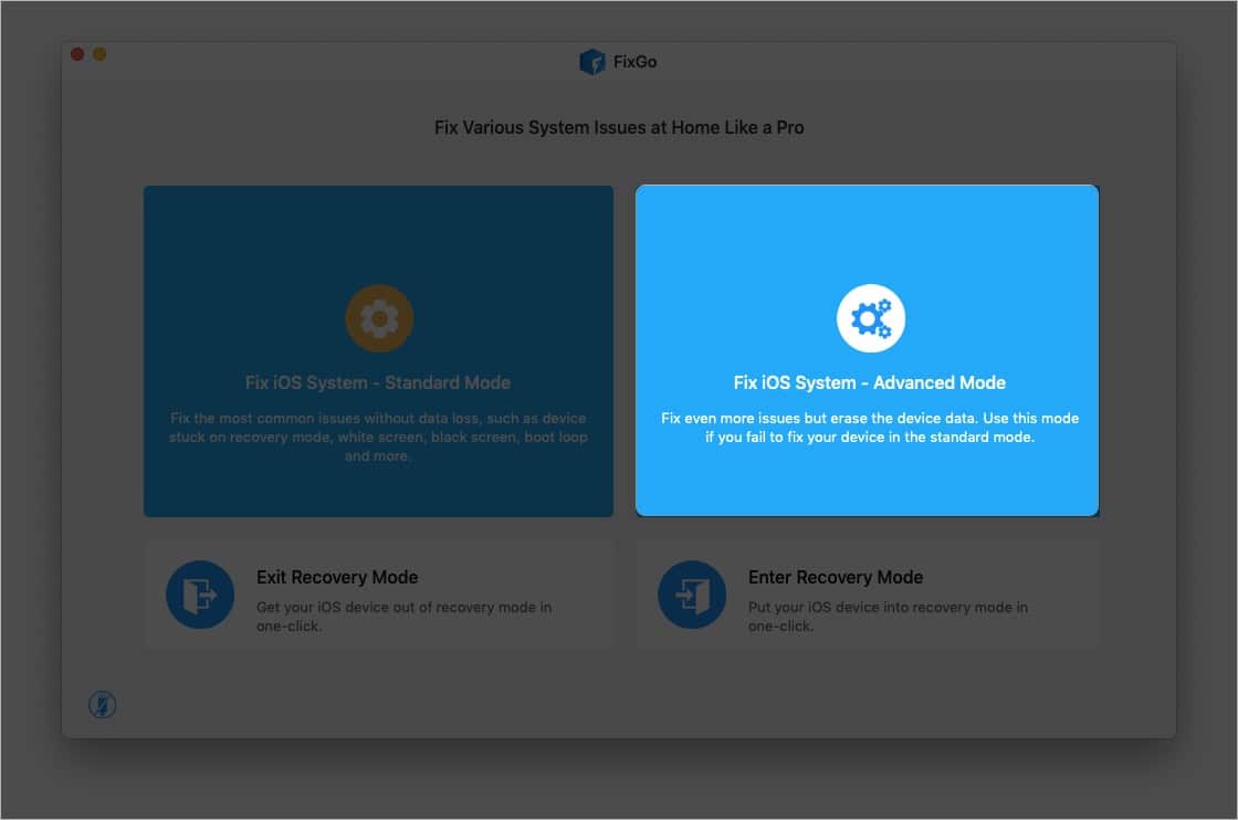 Click Fix iOS System Advanced Mode