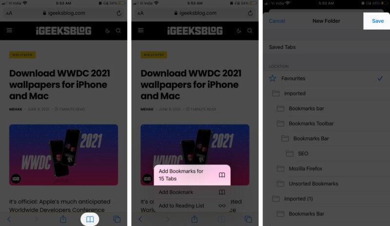 Add all Safari tabs to bookmarks in iOS 14:iPadOS 14 or earlier