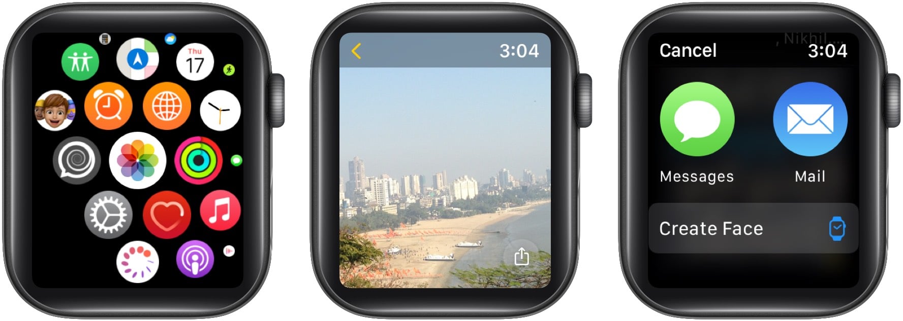 Directly send photos from Apple Watch using Messages or Mail app
