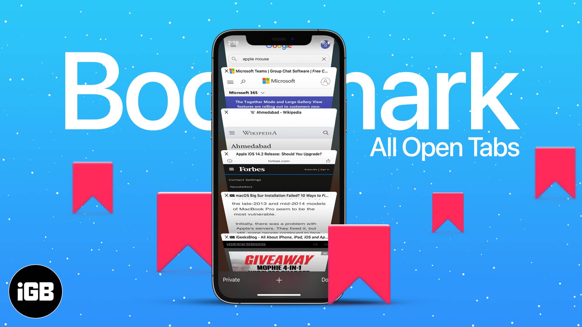 How to bookmark all open safari tabs at once on iphone