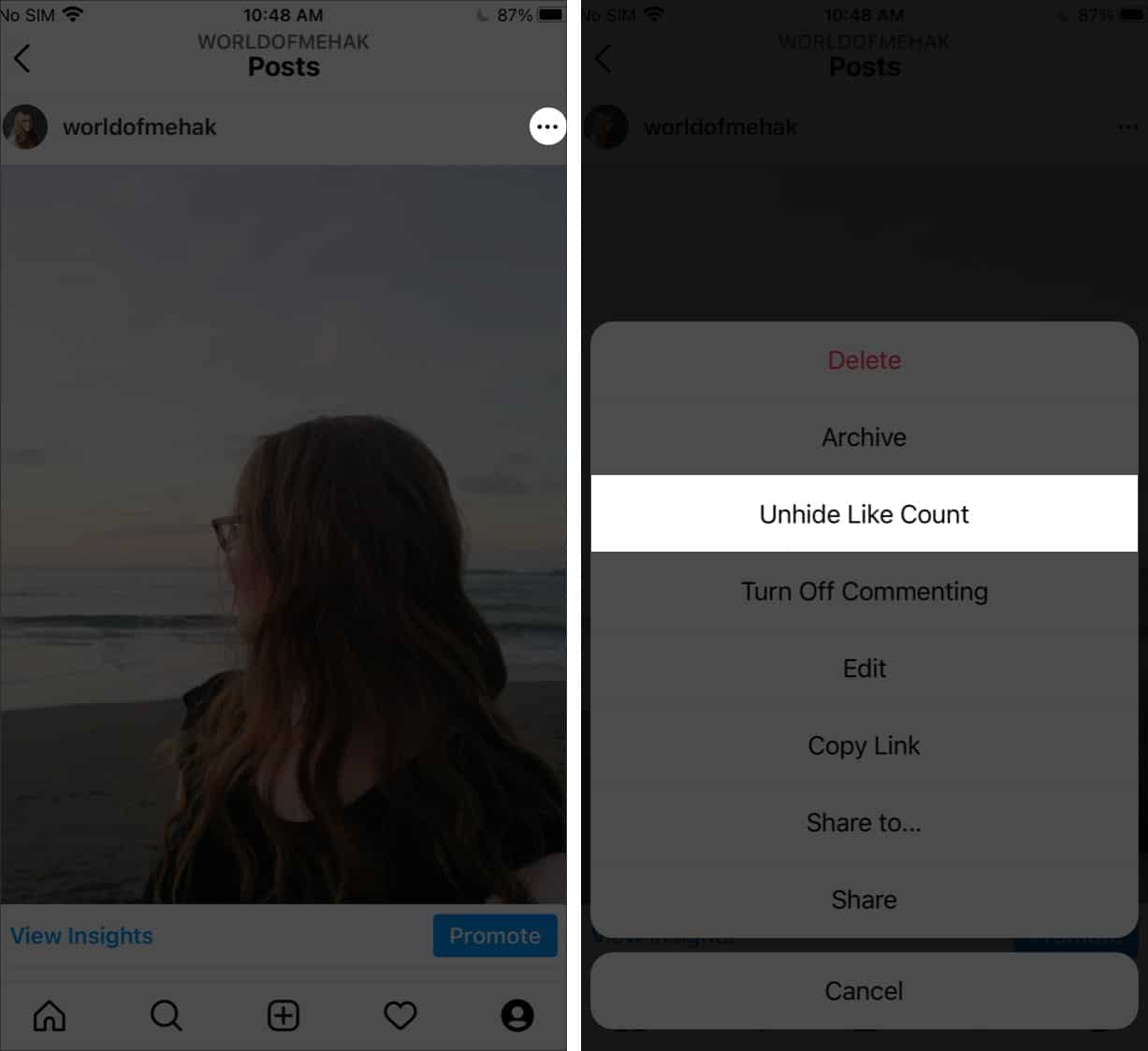 How to unhide the like count on instagram