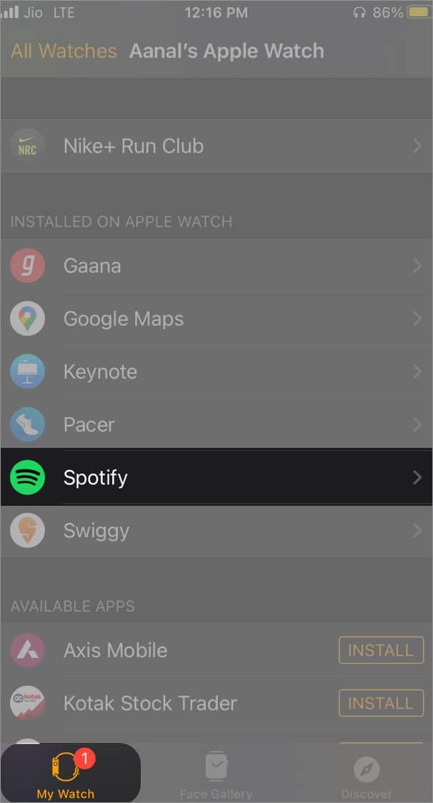 Install Spotify on Apple Watch