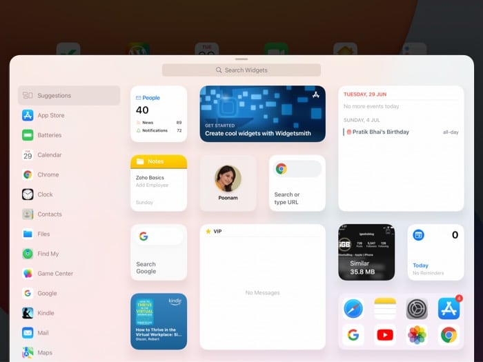Search for app to add widget on iPad home screen