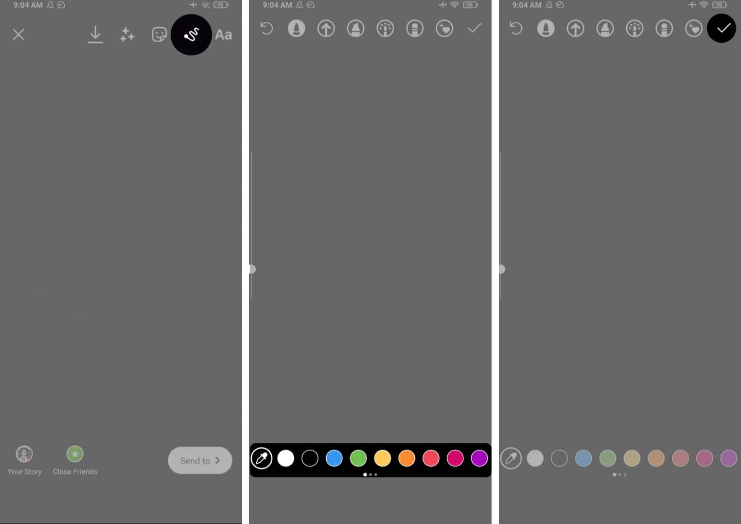 Tap drawing tool in Instagram on Android