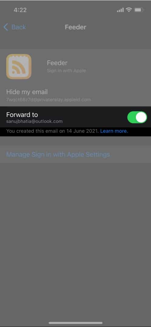 Turn off email forwarding in iOS 15