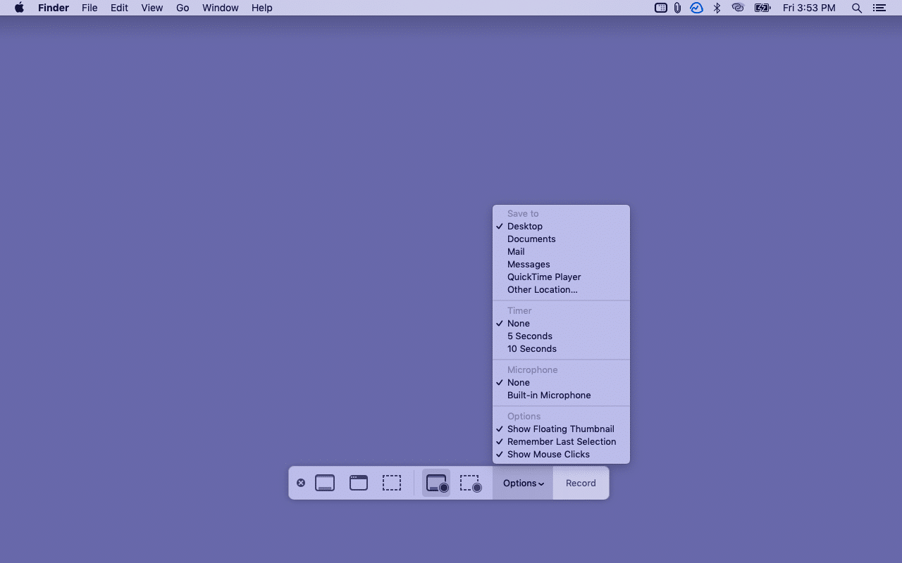 Options inside screenshot toolbar