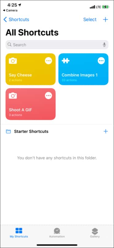 Shortcuts are listed in My Shortcuts section on iPhone