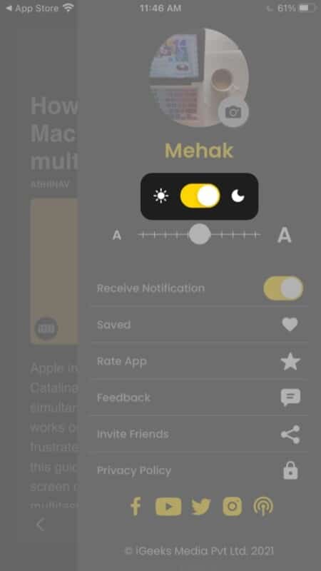 Dark Mode in iGeeksBlog iOS app