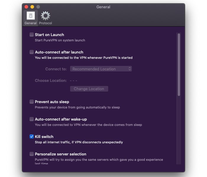 PureVPN - Internet kill switch