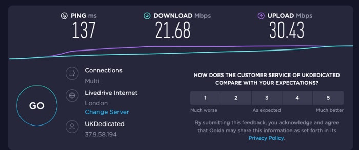 PureVPN   speed with a random server across the globe