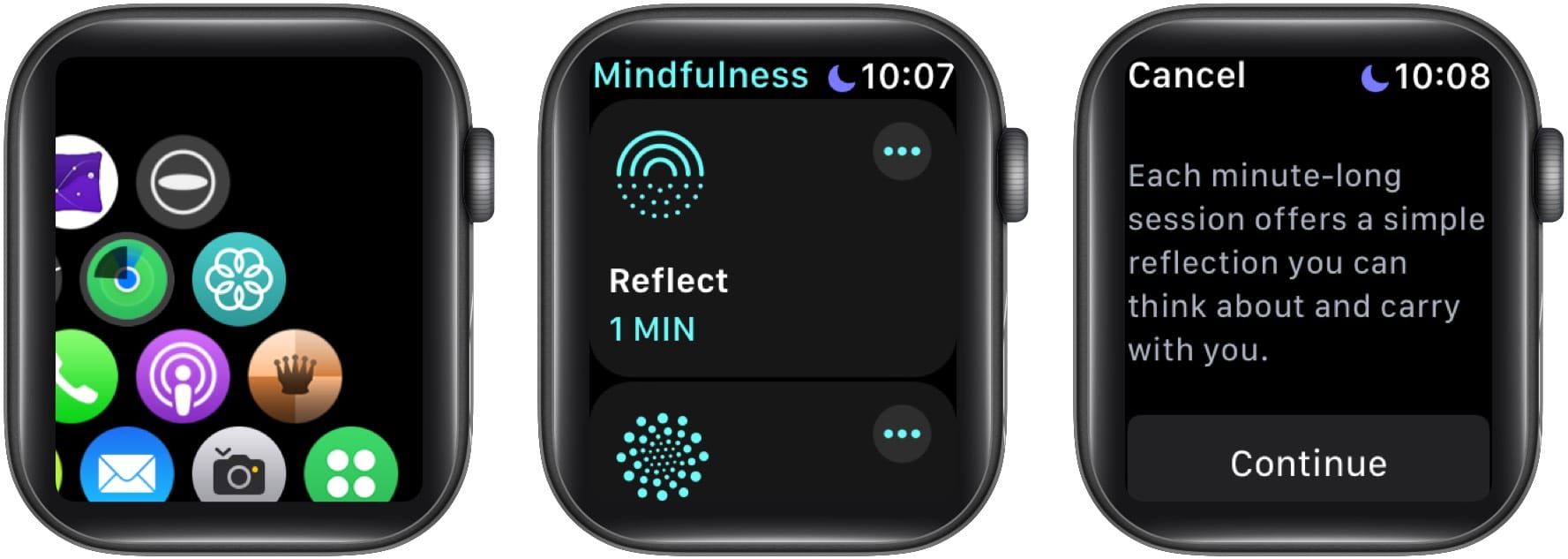 Tap Reflect to start a Reflect session on Apple Watch