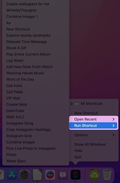 Use the Dock to run Shortcut on Mac