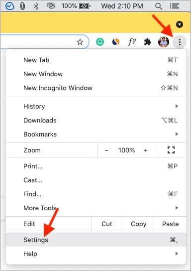 Click three vertical dots from Chrome top right and choose Settings