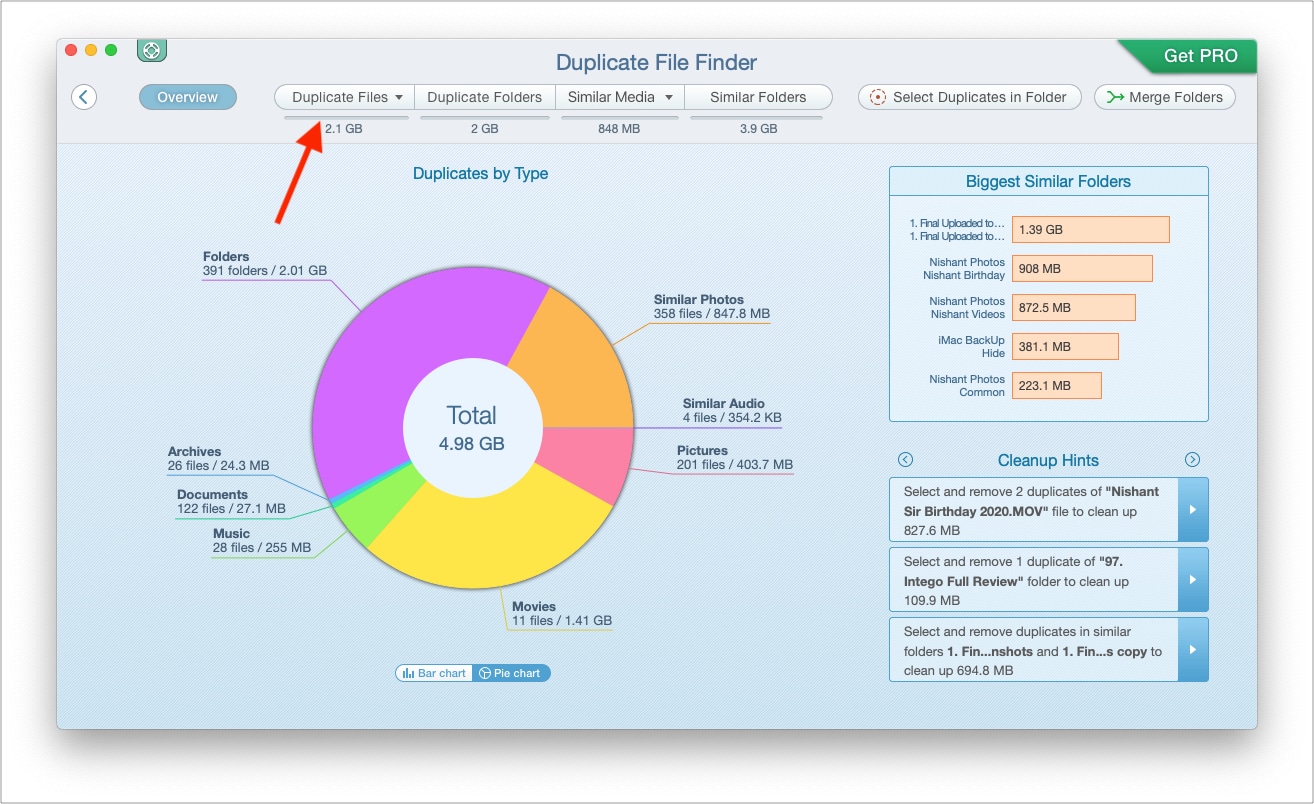 Summary of all your duplicate files