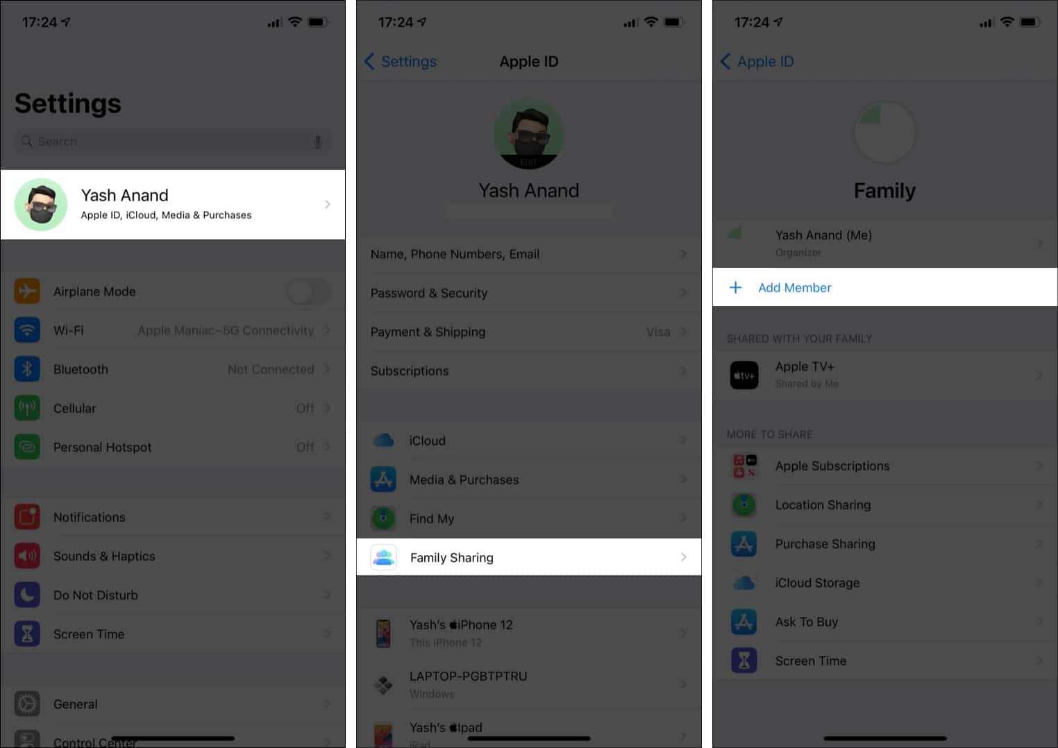 Add Member to Family Sharing on iPhone