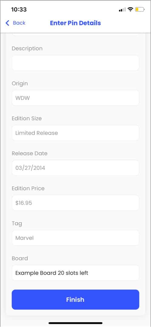 Fill in the Pin Details in Magic Pin app for iPhone