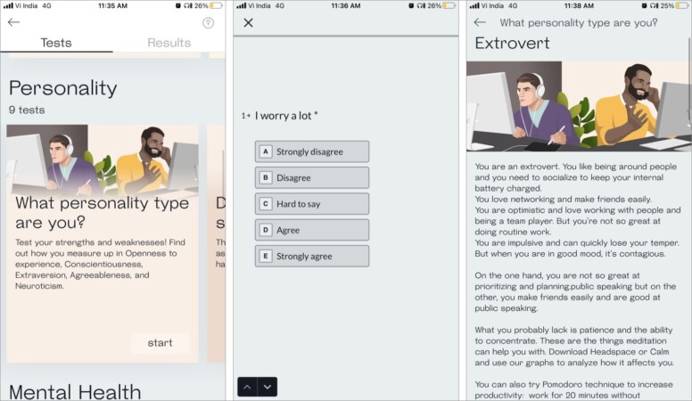 Personality test in Welltroy app for iPhone
