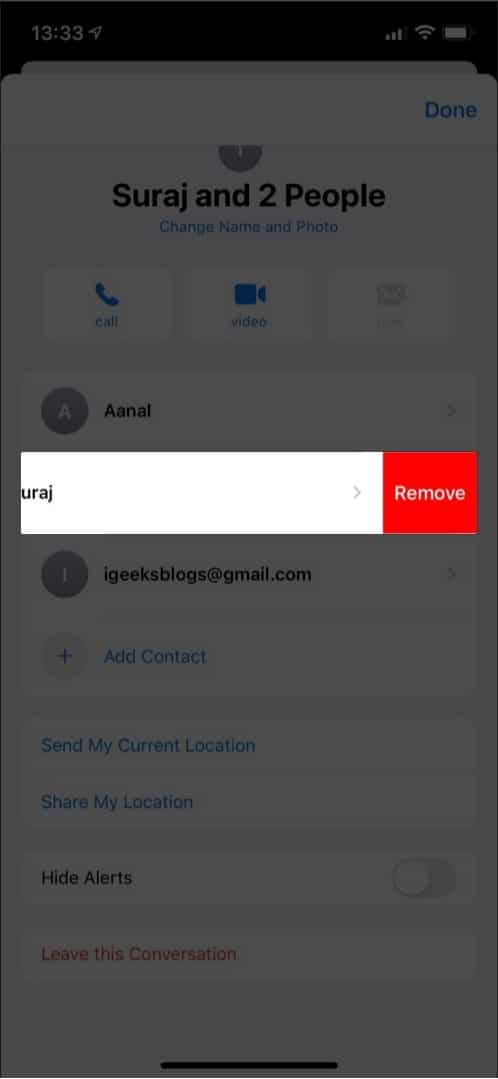 Remove contacts from the group chat on iPhone