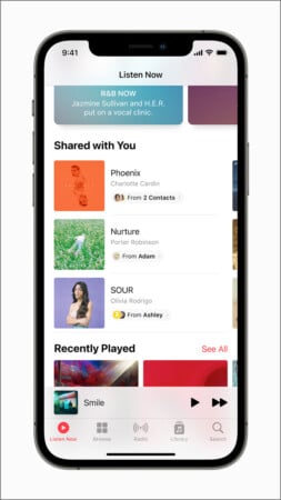 Shared with you in Music app in iOS 15