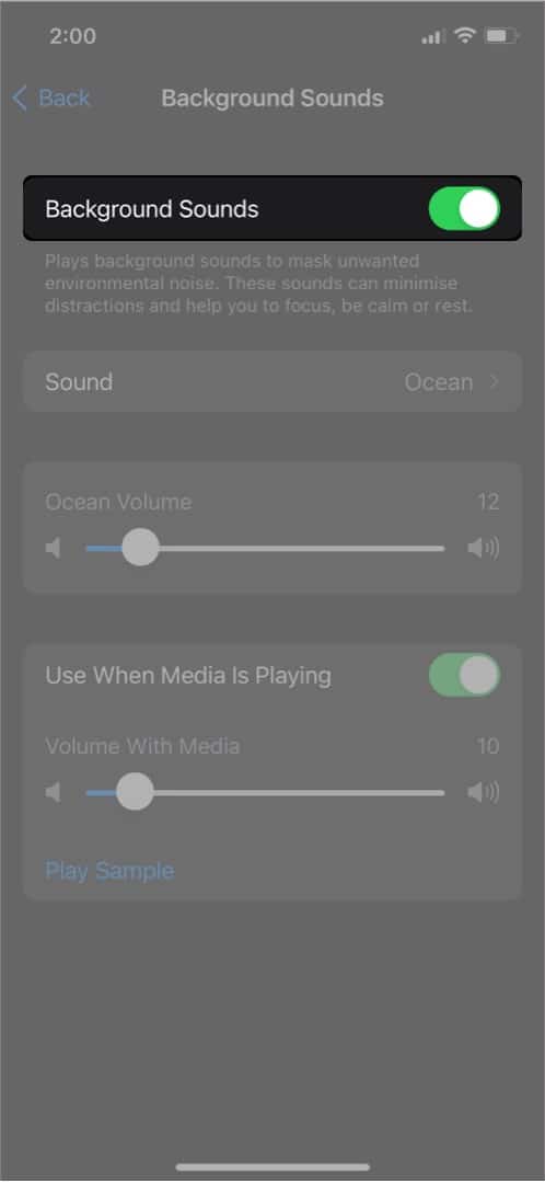 Toggle on Background Sounds on iPhone
