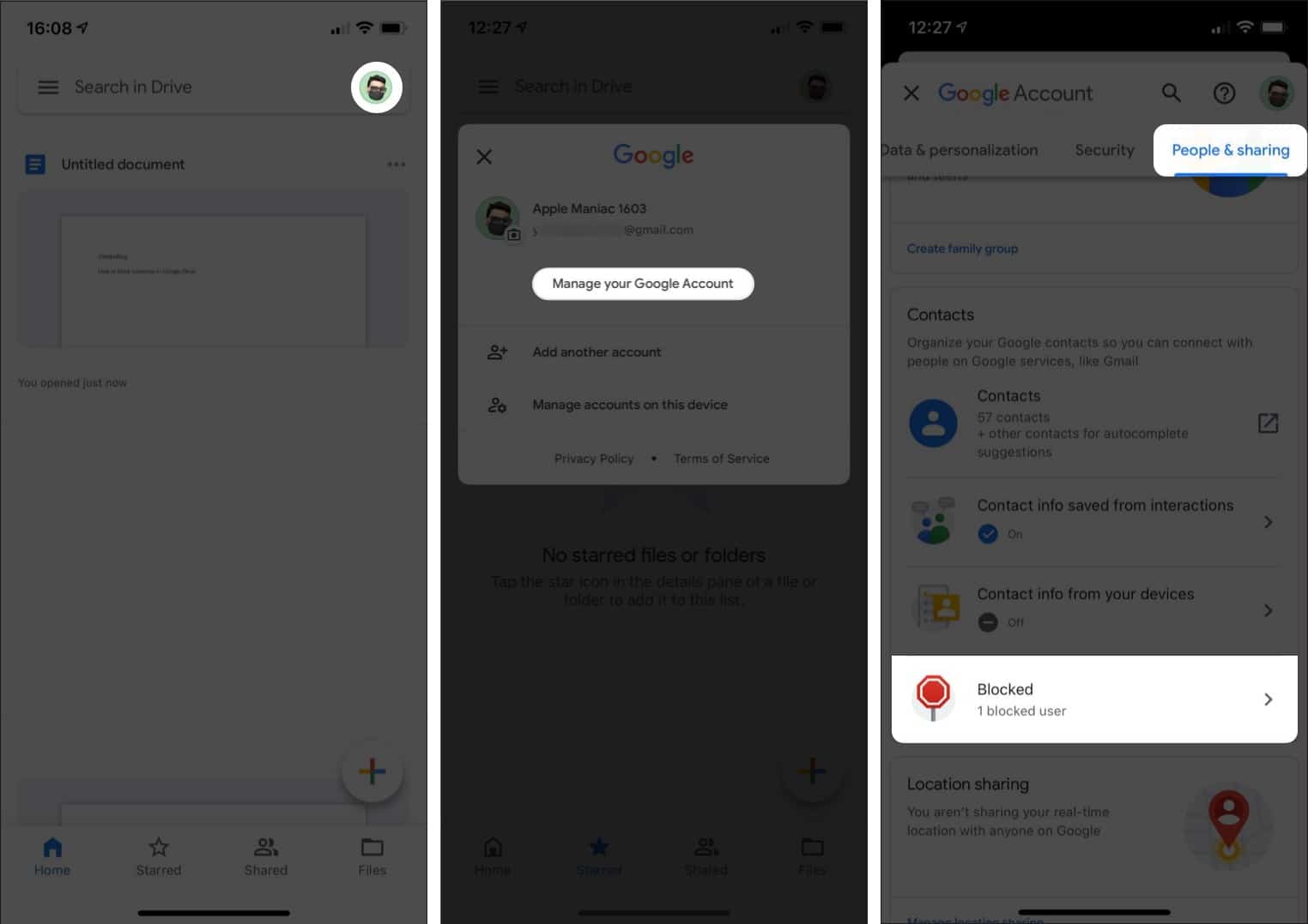 Unblock a person in Google Drive on iPhone and iPad