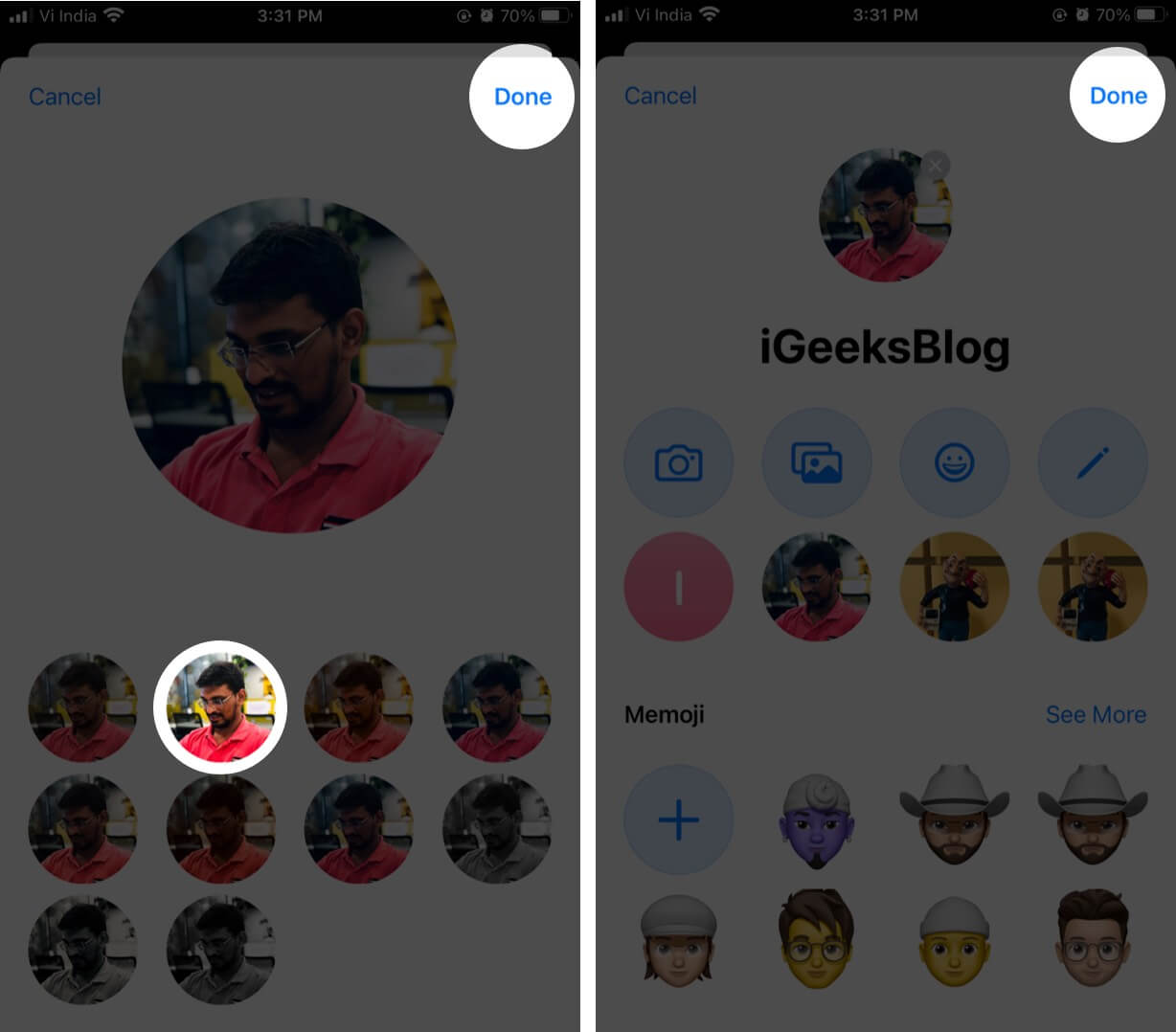 Select Background and Tap on Done to Use Photo for iMessage Profile on iPhone