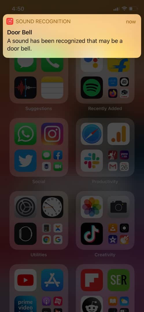 get sound recognition notification on iphone running ios 14